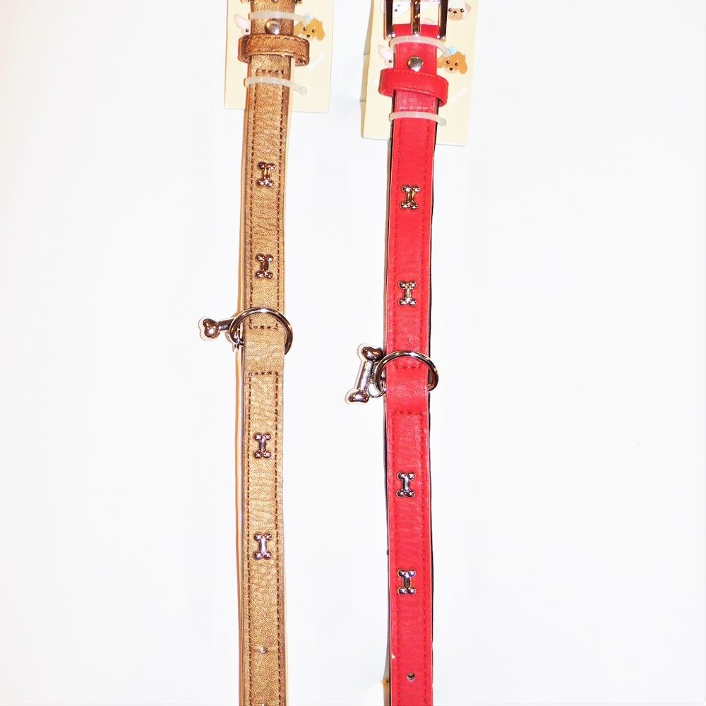 Nwt Dog collars "Pet London" 19" X 1" Red or tan Well made Silver Bones Padded